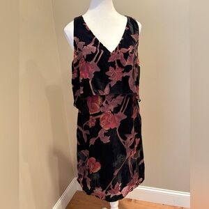 Jessica Simpson Velvet Floral Black and Pink Shift Dress NWT Sz 8.
